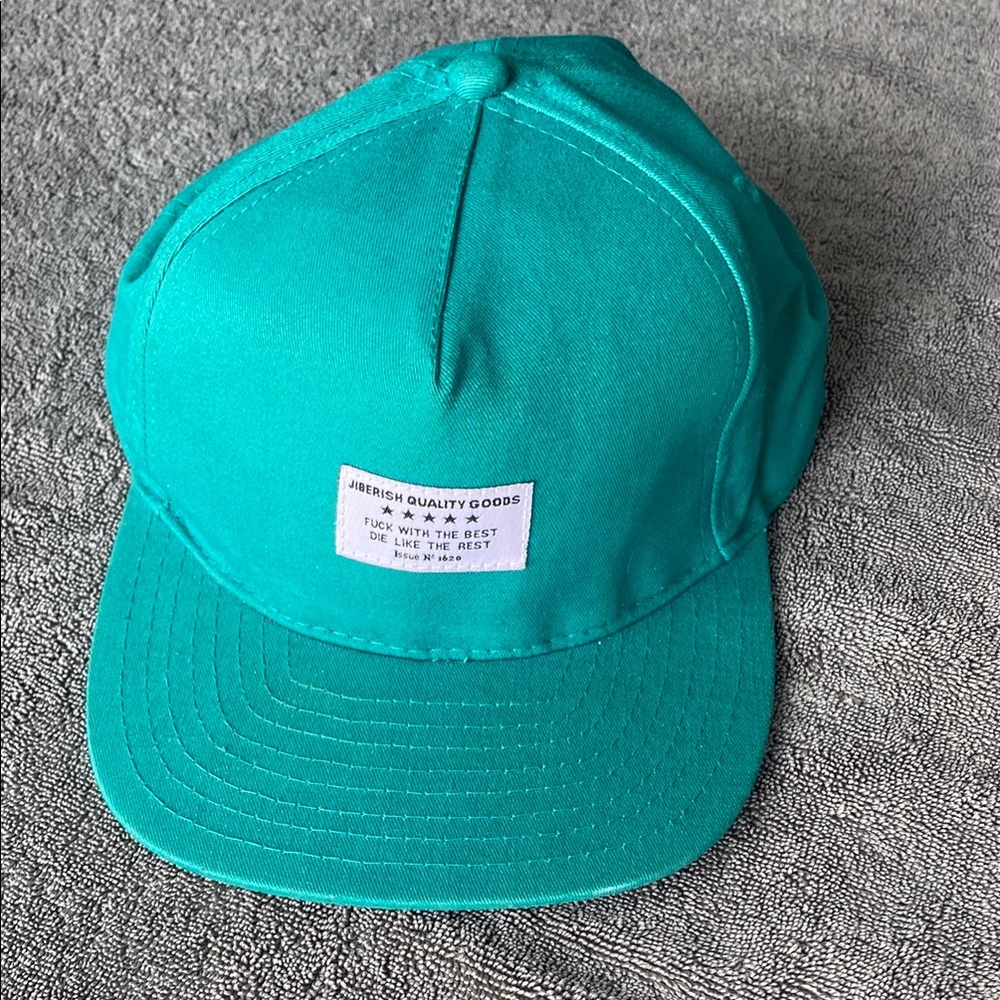 Teal Hat (Jiberish brand) strap back flat brim